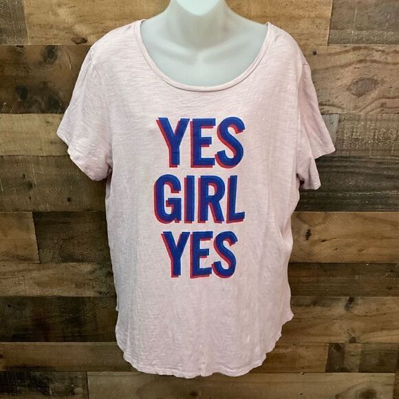 Old Navy Tee Shirt Round Neck Short Sleeve Pink Red Blue Yes Girl Yes Logo XL - Picture 9 of 9